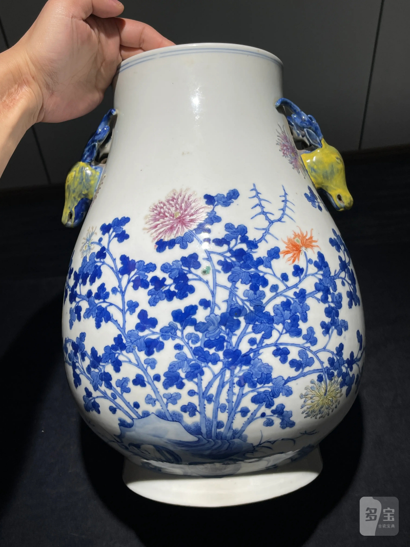 清光绪 青花粉彩花卉纹鹿头尊 - 图2